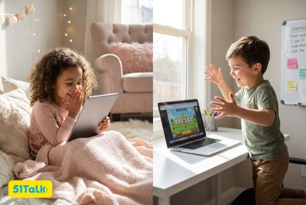 Which kids’ English platforms offer both 1-on-1 an